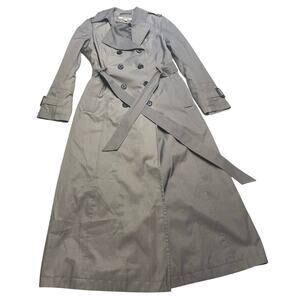 DKNY Petite Medium Grey Double-Breasted Trench Coat with Belt